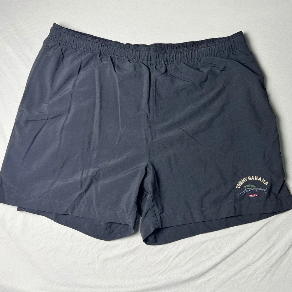 Tommy Bahama Relax Mens Black Swim Trunks Board Shorts Large Marlin Mesh Lining